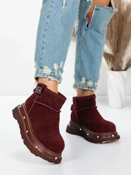 Ghete Dama din piele naturala 58W28 WINERED | PANTOFUL