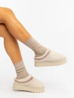 Дамски чехли светло бежови от текстилен материал Amaria