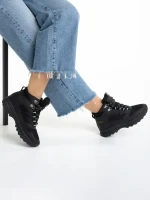 Дамски боти  черни  от еко кожа и текстилен материал Paityn