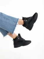 Дамски боти  черни  от еко кожа и текстилен материал Paityn