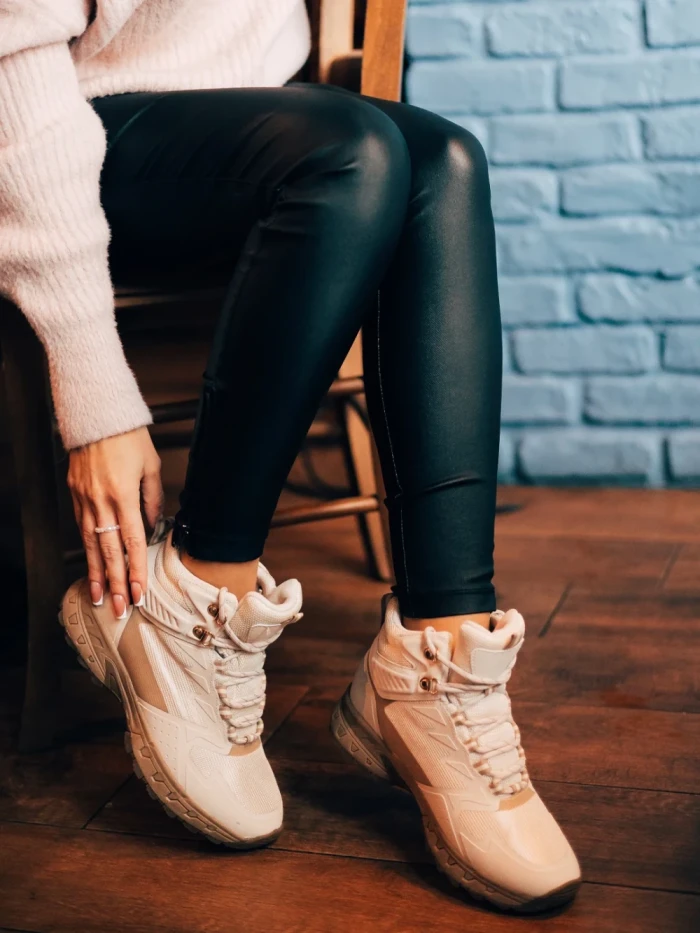 Дамски боти  бежови  от еко кожа и текстилен материал Paityn