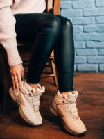 Дамски боти  бежови  от еко кожа и текстилен материал Paityn