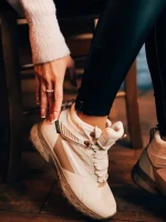 Дамски боти  бежови  от еко кожа и текстилен материал Paityn