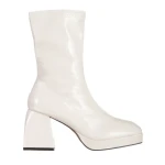 Дамски боти  бежови  от лачена еко кожа  с ток  Leora