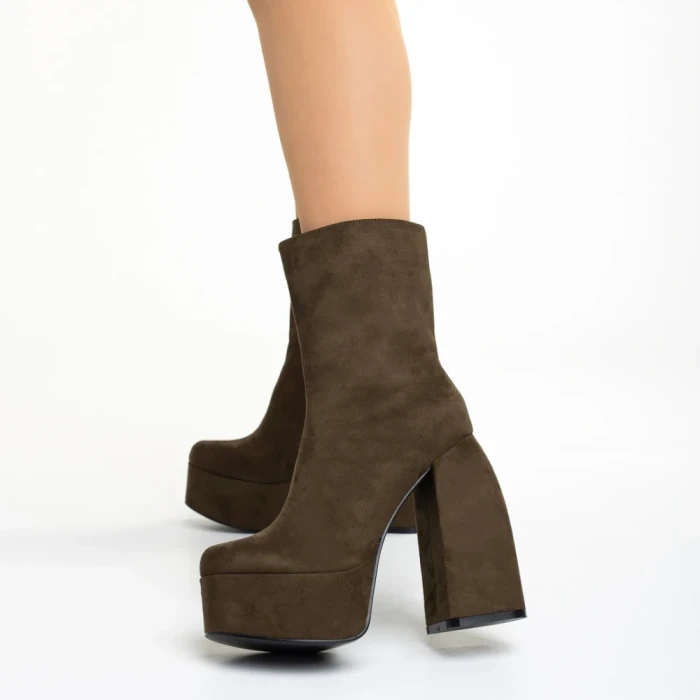 Дамски боти  зелени  от текстилен материал  с ток  Edie