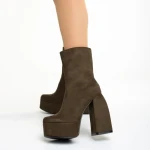 Дамски боти  зелени  от текстилен материал  с ток  Edie