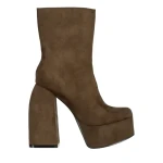 Дамски боти  зелени  от текстилен материал  с ток  Edie