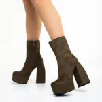 Дамски боти  зелени  от текстилен материал  с ток  Edie