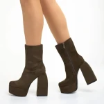 Дамски боти  зелени  от текстилен материал  с ток  Edie