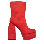 Дамски боти  червени от текстилен материал  с ток Edie
