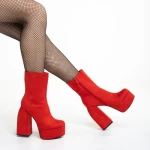 Дамски боти  червени от текстилен материал  с ток Edie
