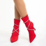 Дамски боти  червени  от текстилен материал  Daila
