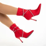 Дамски боти  червени  от текстилен материал  Daila