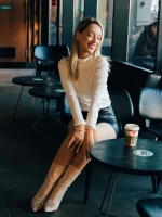 Дамски боти бежови от текстилен материал Taniel