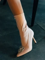 Дамски боти бежови от текстилен материал Taniel