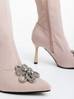 Дамски боти бежови от текстилен материал Taniel