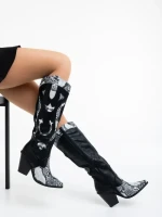 Дамски чизми черни с бяло от еко кожа Narelle