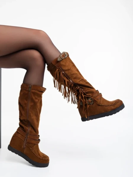 Дамски чизми камел от текстилен материал Ulyssa