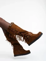 Дамски чизми камел от текстилен материал Ulyssa