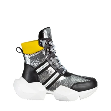 Дамски спортни обувки  черни със сребристо  от еко кожа  Rashia