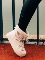 Дамски чизми бежови от еклогичка лачена кожа и текстилен материал Galena