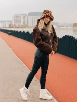 Дамски чизми бежови от еклогичка лачена кожа и текстилен материал Galena