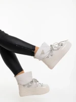 Дамски чизми бежови от еклогичка лачена кожа и текстилен материал Galena