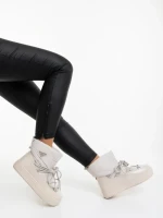 Дамски чизми бежови от еклогичка лачена кожа и текстилен материал Galena