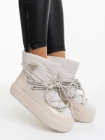 Дамски чизми бежови от еклогичка лачена кожа и текстилен материал Galena