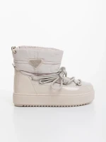 Дамски чизми бежови от еклогичка лачена кожа и текстилен материал Galena