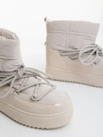 Дамски чизми бежови от еклогичка лачена кожа и текстилен материал Galena