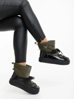 Дамски чизми зелени от еклогичка лачена кожа и текстилен материал Galena