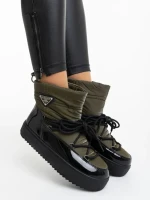 Дамски чизми зелени от еклогичка лачена кожа и текстилен материал Galena