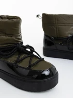 Дамски чизми зелени от еклогичка лачена кожа и текстилен материал Galena