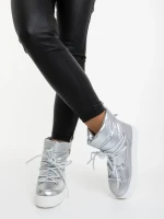 Дамски чизми сребристи от еклогичка лачена кожа и текстилен материал Galena