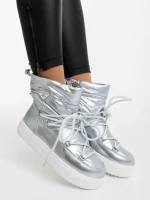 Дамски чизми сребристи от еклогичка лачена кожа и текстилен материал Galena