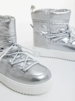 Дамски чизми сребристи от еклогичка лачена кожа и текстилен материал Galena