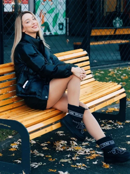 Дамски чизми черни от екологична кожа и текстилен материал Nicova