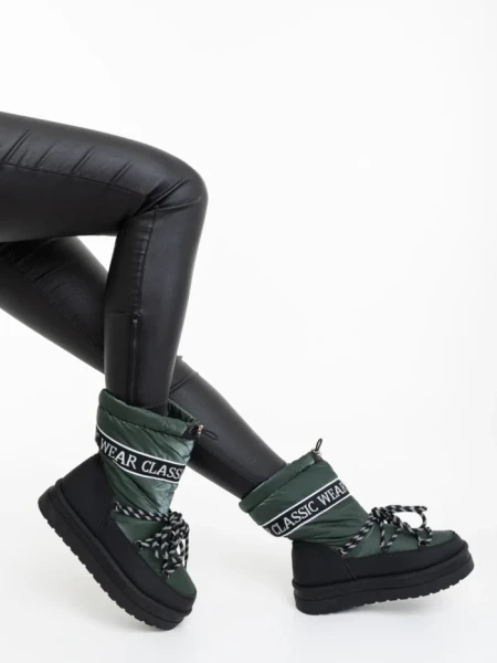 Дамски чизми зелени от екологична кожа и текстилен материал Nicova