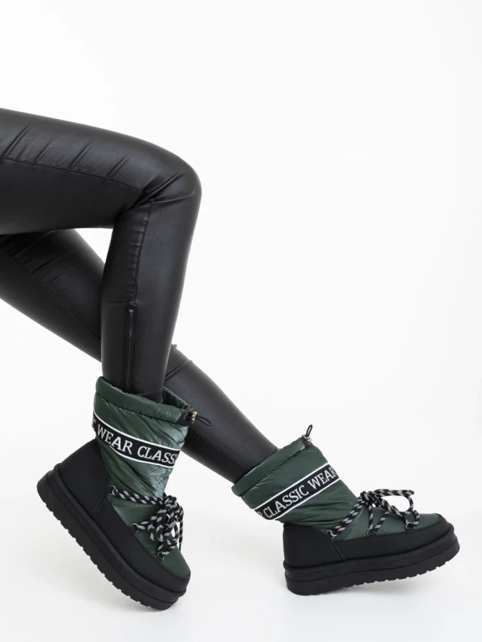 Дамски чизми зелени от екологична кожа и текстилен материал Nicova