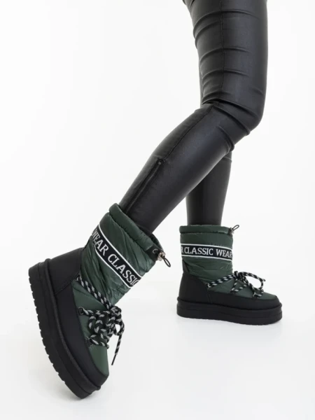Дамски чизми зелени от екологична кожа и текстилен материал Nicova