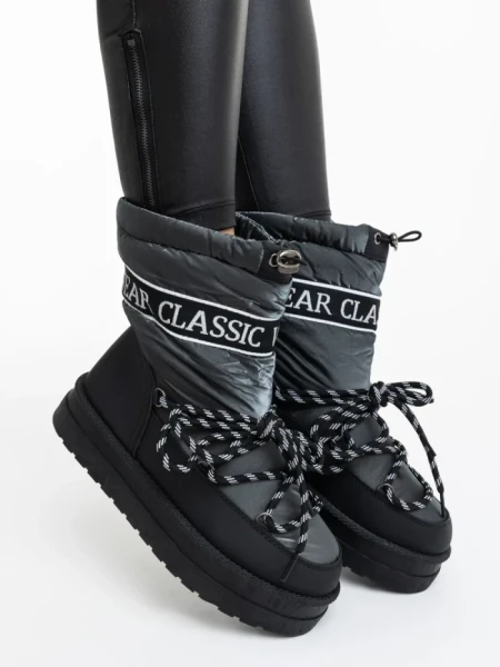 Дамски чизми сиви от екологична кожа и текстилен материал Nicova