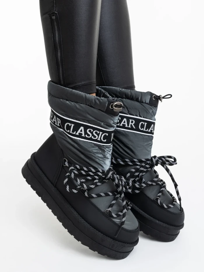 Дамски чизми сиви от екологична кожа и текстилен материал Nicova