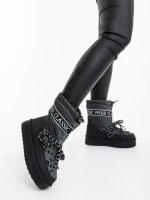 Дамски чизми сиви от екологична кожа и текстилен материал Nicova