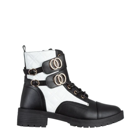 Дамски боти  черни  с бяло от еко кожа  Shirley