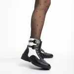 Дамски боти  черни  с бяло от еко кожа  Shirley