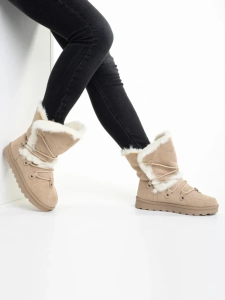 Дамски чизми бежови  от текстилен материал  Phyllis