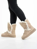 Дамски чизми бежови  от текстилен материал  Phyllis