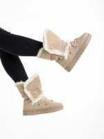 Дамски чизми бежови  от текстилен материал  Phyllis