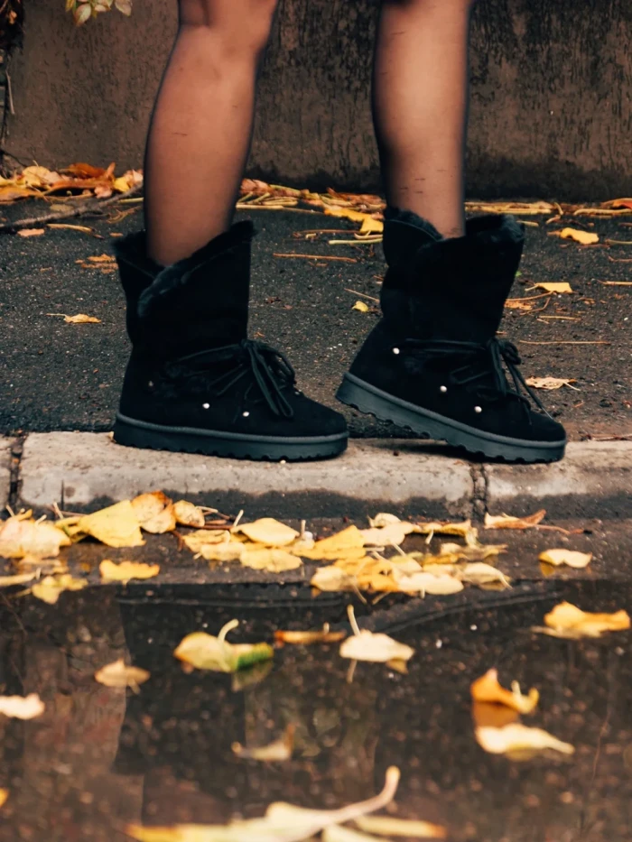 Дамски чизми черни  от текстилен материал  Phyllis